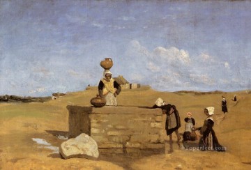  Fuente Arte - Mujeres bretonas en la fuente plein air Romanticismo Jean Baptiste Camille Corot